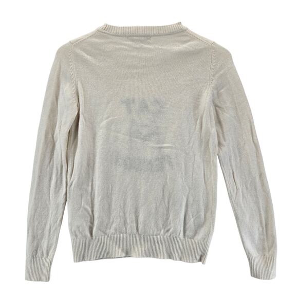 Boden Estella Sweater Womens Small Cat Person Ivory Embroidered Wool Cashmere - Picture 4 of 10